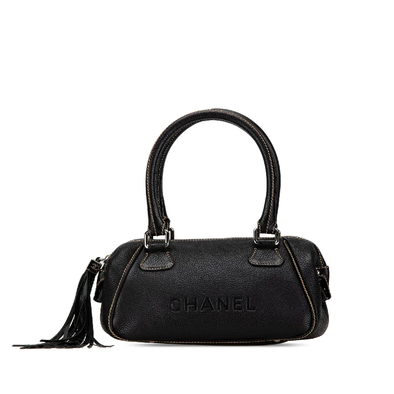 Black Chanel Medium Pebbled Calfskin LAX Tassel Handbag