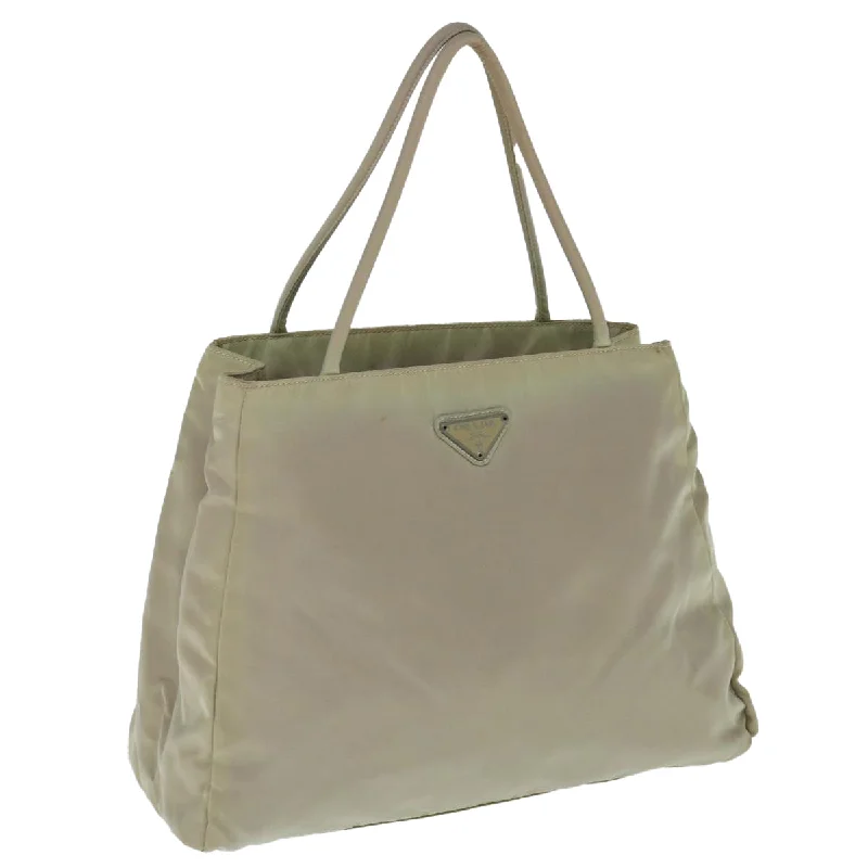 PRADA Hand Bag Nylon Beige Auth 63260