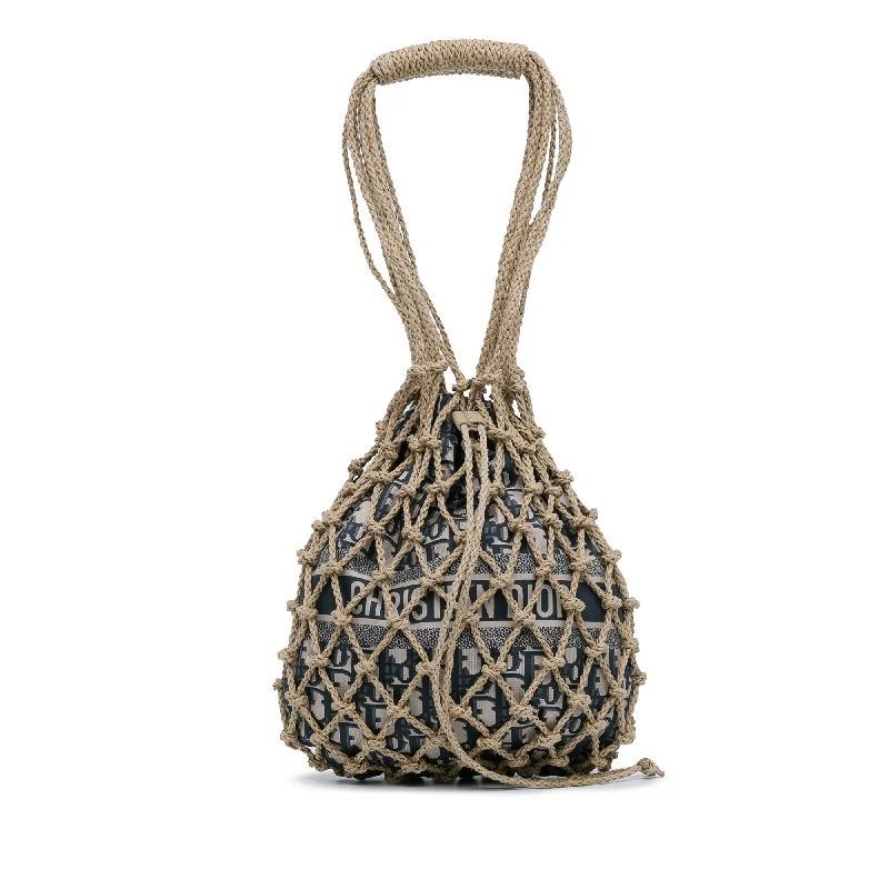 Beige Dior Woven Rope and Oblique Technical Fabric Net Bag