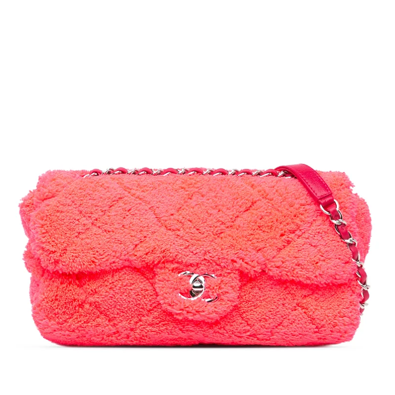 Pink Chanel Medium Quilted Terry Cloth Coco Beach Flap Shoulder Bag