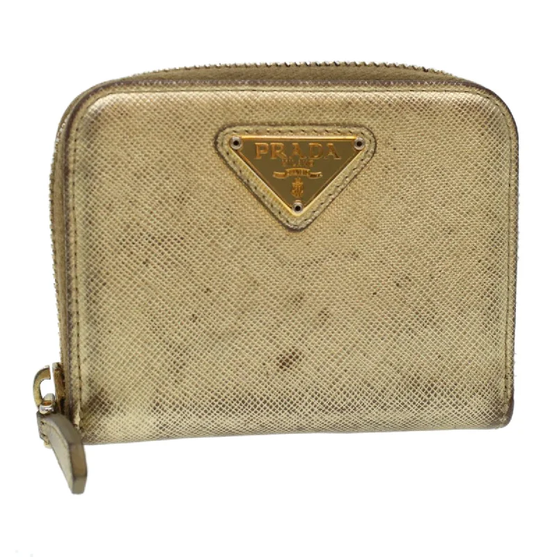 PRADA Coin Purse Leather Gold Auth 41254