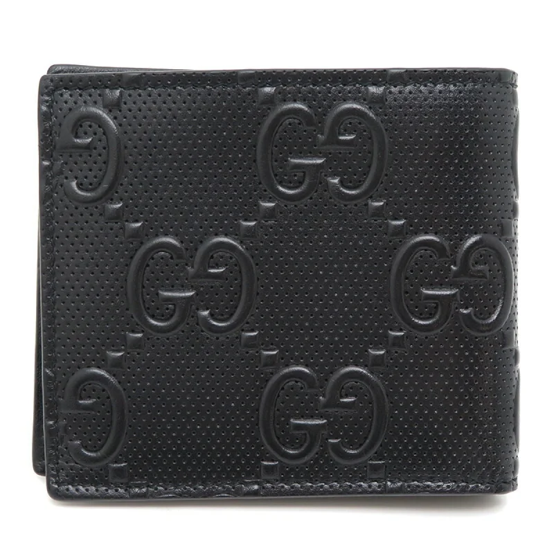 GUCCI GG Bifold Wallet Women's 625555 Leather Black