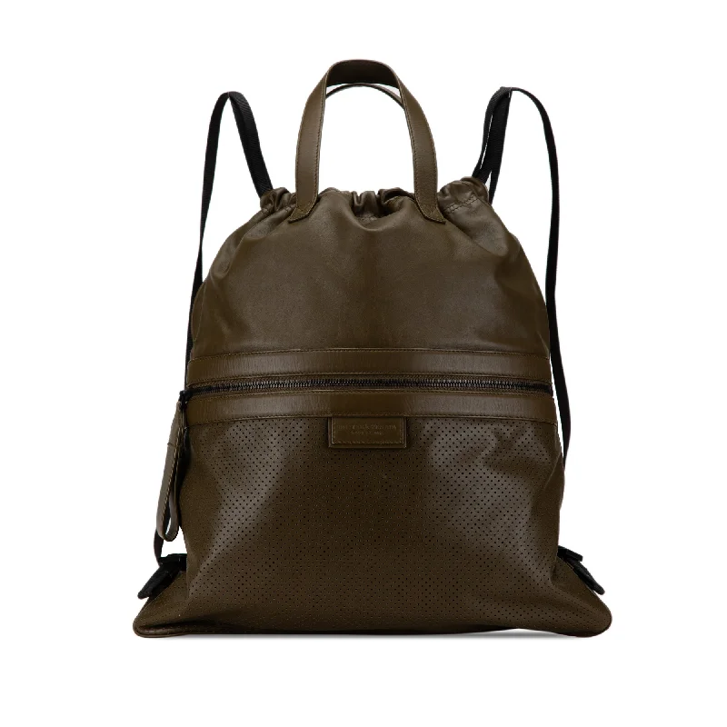 Green Bottega Veneta Perforated Leather Drawstring Backpack