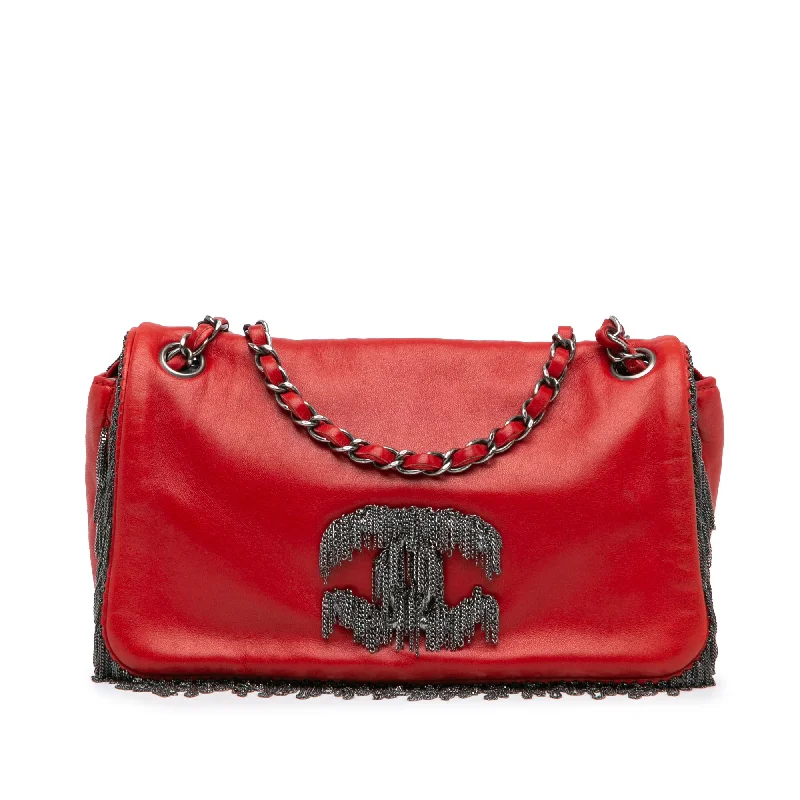 Red Chanel Small Lambskin Rock and Cabaret Fringe Chain CC Flap Shoulder Bag