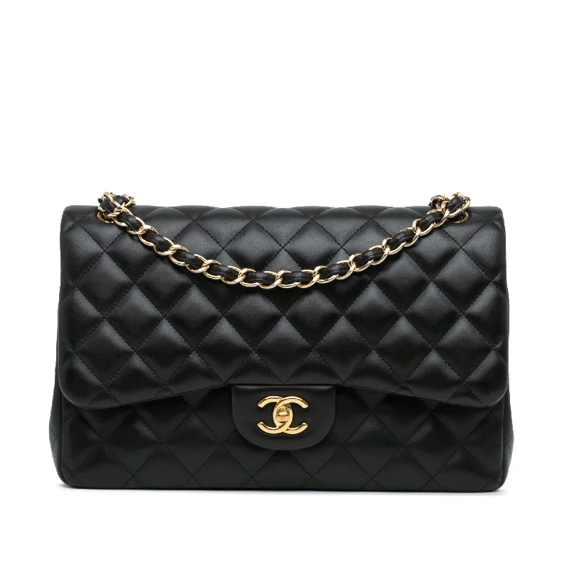 Black Chanel Jumbo Classic Lambskin Double Flap Shoulder Bag