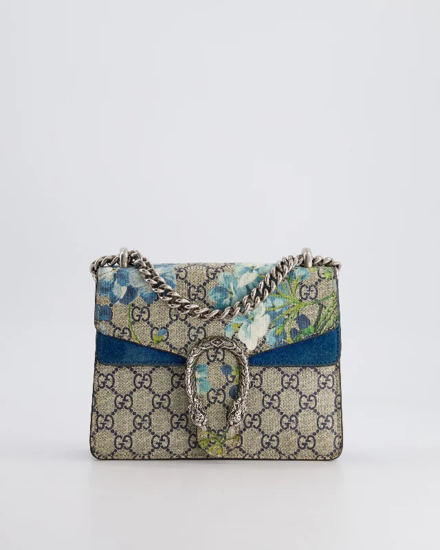 Gucci Brown and Blue Floral Canvas Mini Supreme Dionysus Crossbody Bag With Ruthenium Hardware