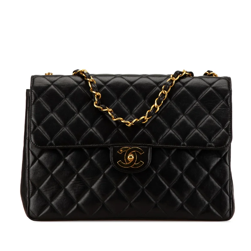 Black Chanel Jumbo Classic Lambskin Single Flap Shoulder Bag