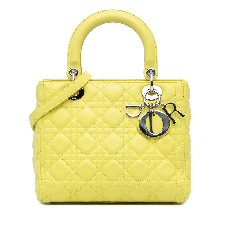 Yellow Dior Medium Lambskin Cannage Lady Dior Satchel