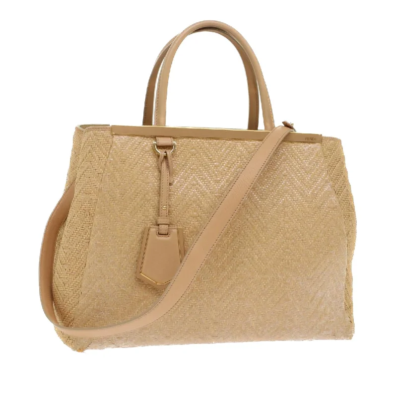 FENDI Two Joule Hand Bag Straw Beige  bs6299