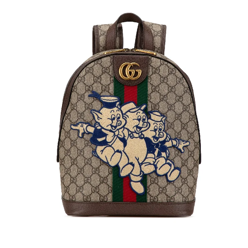 Brown Gucci GG Supreme Ophidia Three Little Pigs Backpack