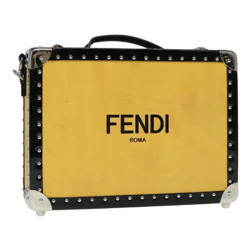 FENDI Trunk Case Leather Yellow Silver  92687