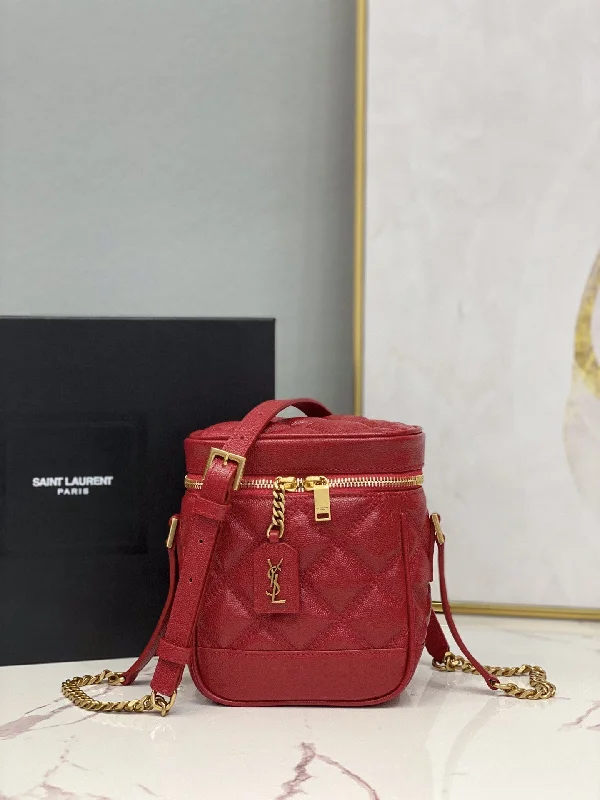 Yves Saint Laurent Vanity Bag In Carr Quilted Grain De Poudre Red  6.4in/16.5cm  649779DME276805