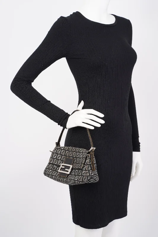 Fendi FF Monogram Baguette Black And Grey Canvas