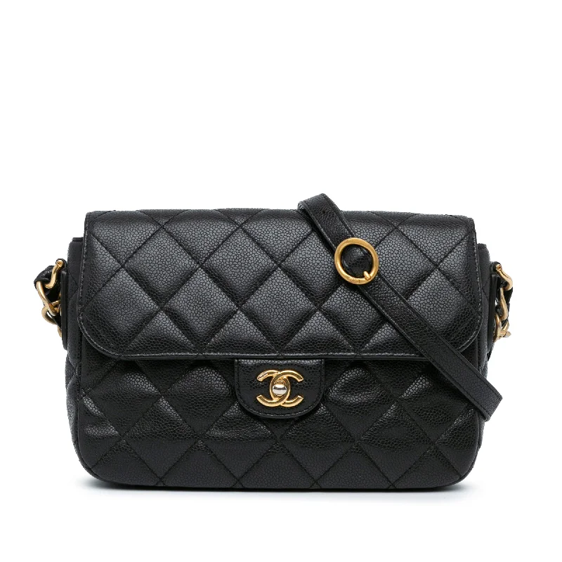 Black Chanel Quilted Caviar Single Flap Crossbody Bag