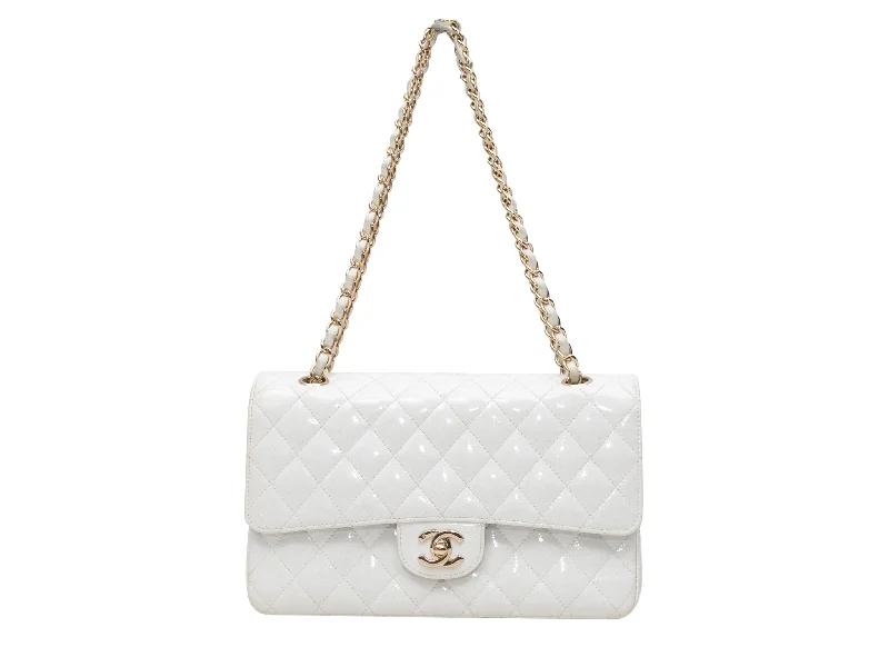 White Chanel Patent Glitter Medium Double Flap Bag