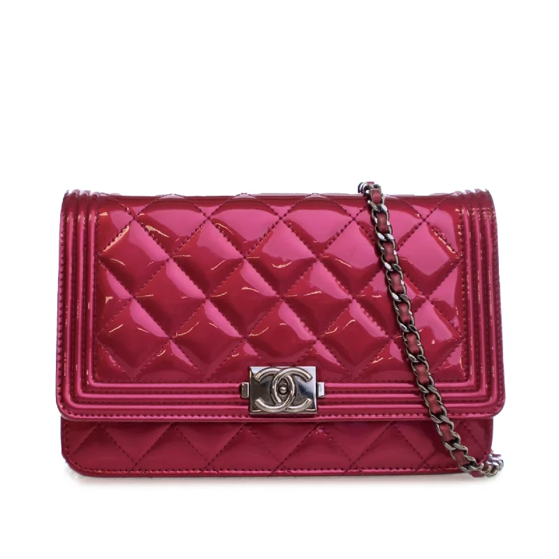 Hot Pink Chanel Patent Boy Wallet on Chain Crossbody Bag