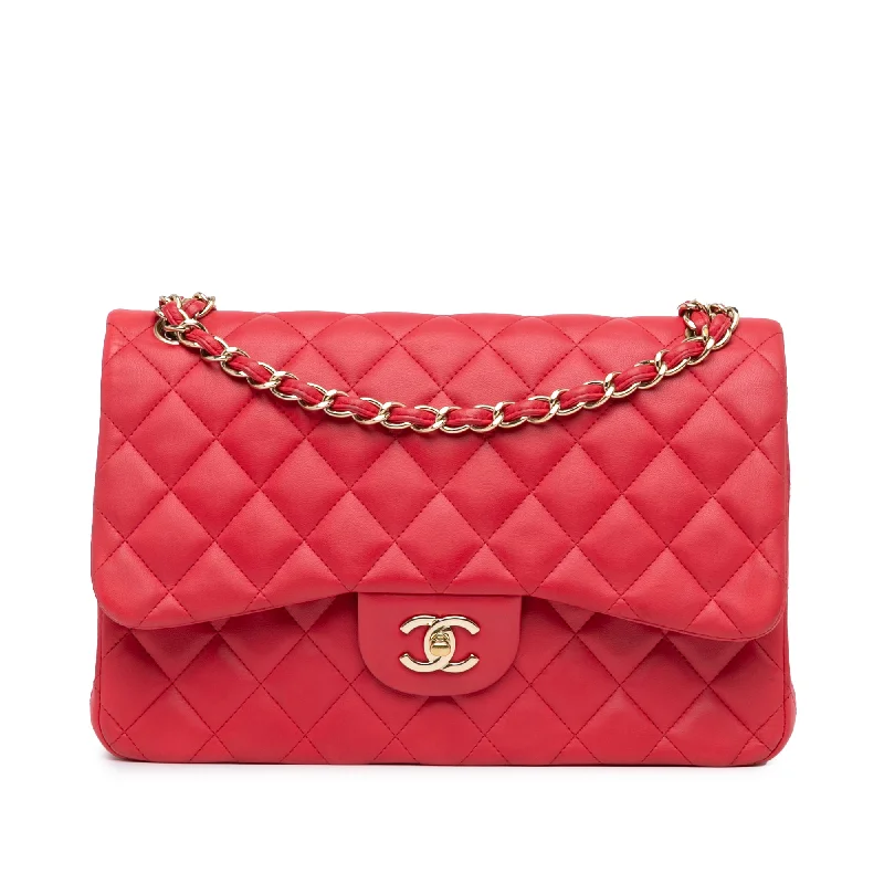 Red Chanel Jumbo Classic Lambskin Double Flap Shoulder Bag