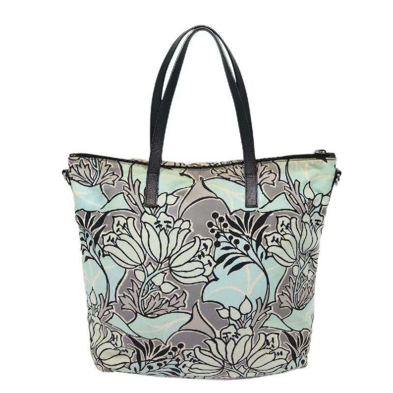 PRADA Flower Tote Bag Nylon 2way Light Blue Black Silver  88092