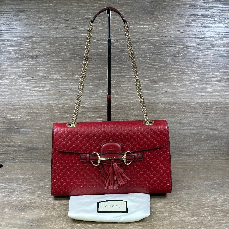 Gucci Emily Chain Flap Shoulder Bag - Red Micro Guccissima Leather (Medium)