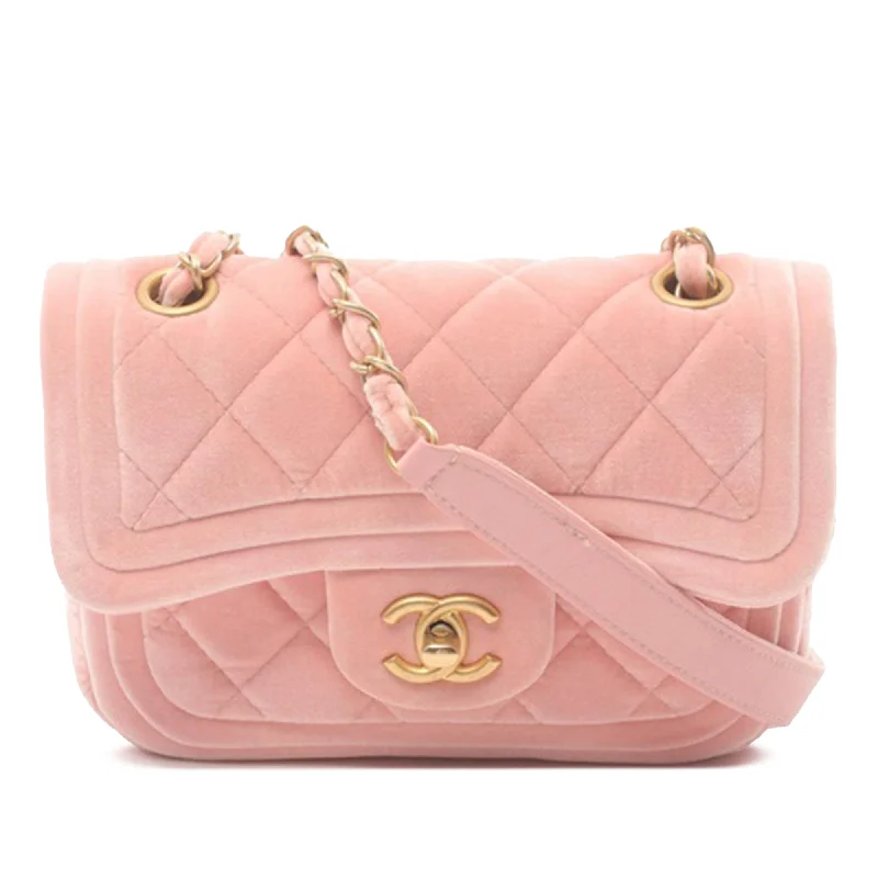 Pink Chanel Mini Quilted Velvet Double Frame Flap Shoulder Bag