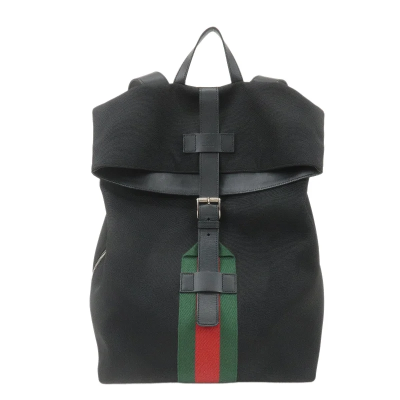 GUCCI Sherry Canvas Leather Ruck Sack Back Pack Black 337075