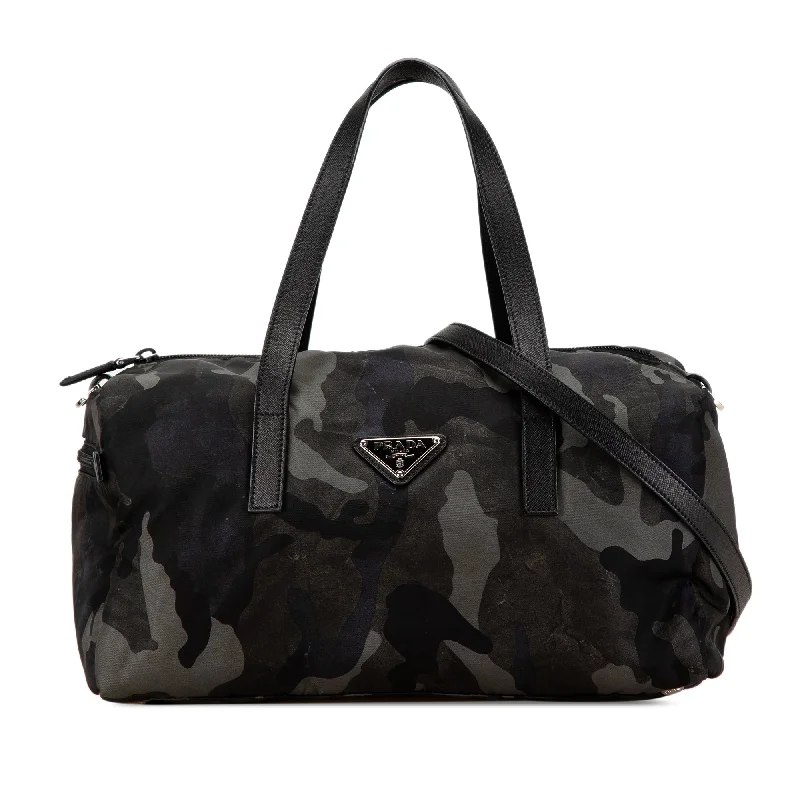 Gray Prada Tessuto Camouflage and Saffiano Satchel