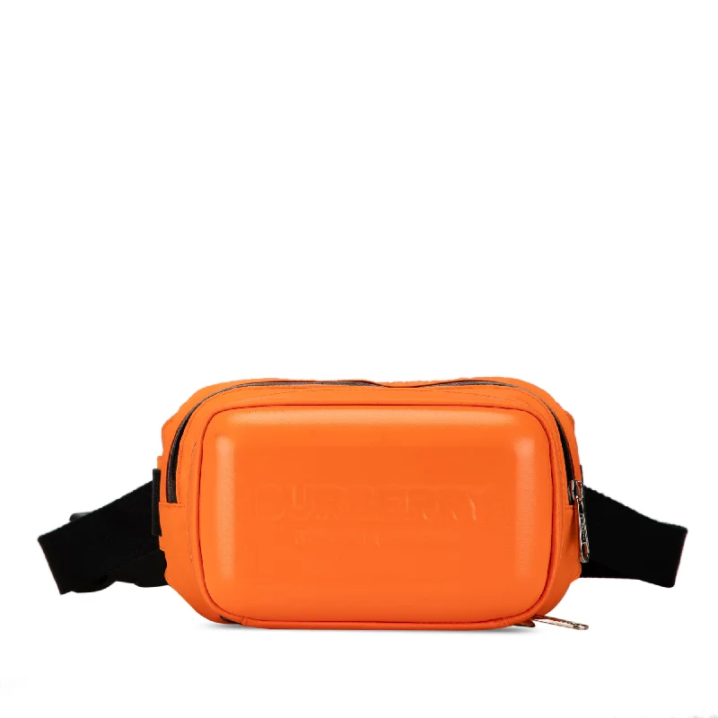 Orange Burberry Embossed Leather and Nylon Belt Bag