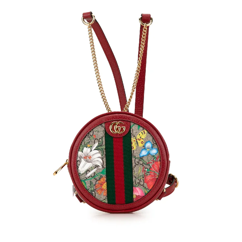 Red Gucci GG Supreme Flora Ophidia Round Backpack