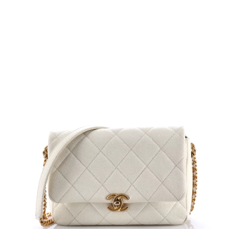 Chain Melody Flap Bag Quilted Caviar Small