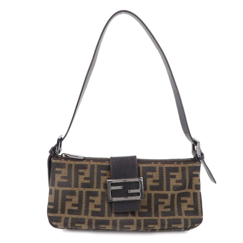 FENDI Zucca Canvas Shoulder Bag Black Brown 8BR034