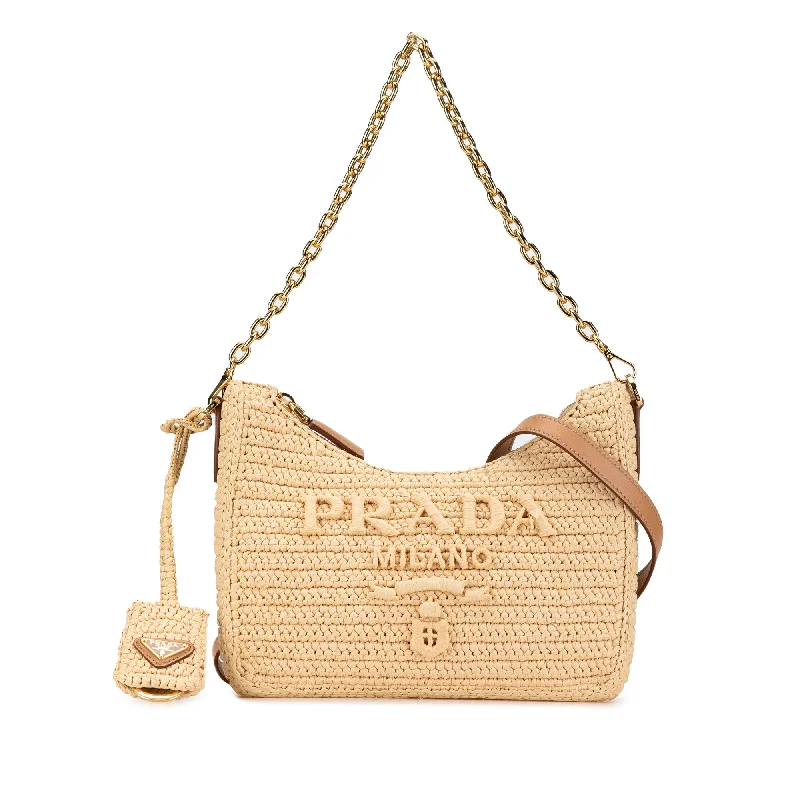 Beige Prada Mini Yarn Raffia Effect Crochet Re Edition 2000 Satchel