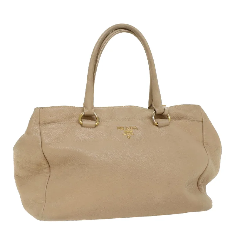 PRADA Shoulder Bag Leather Beige Auth bs8119