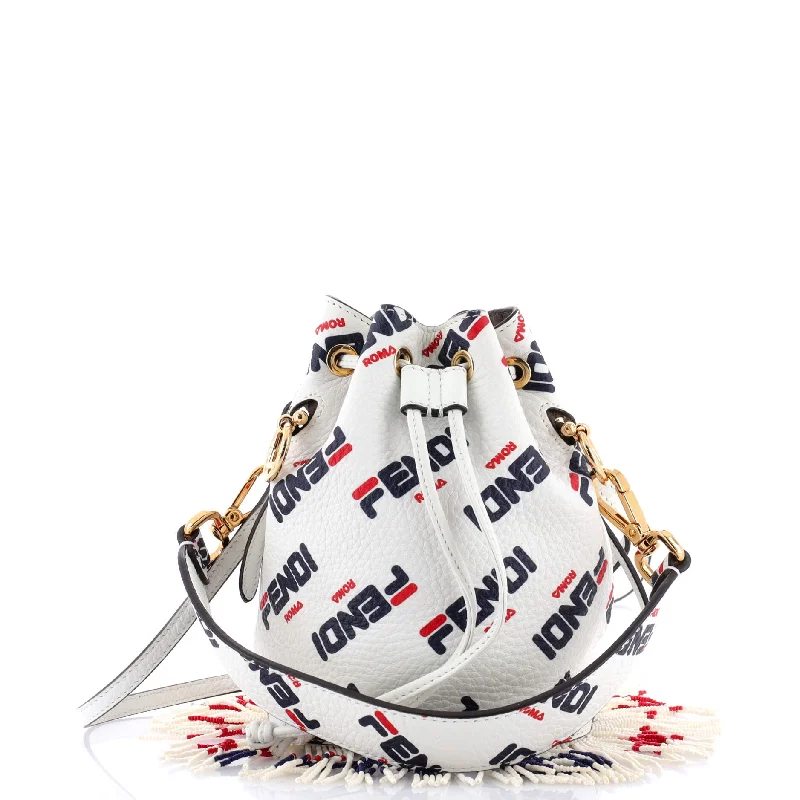 Mania Logo Mon Tresor Bucket Bag Printed Leather with Beaded Fringe Mini