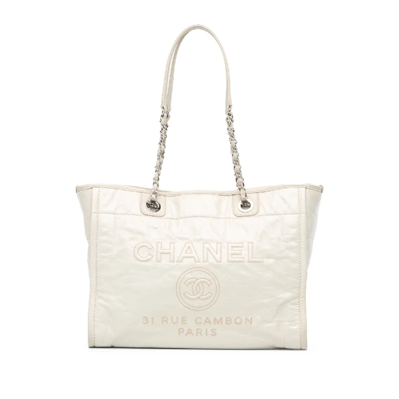 White Chanel Small Glazed Calfskin Deauville Tote