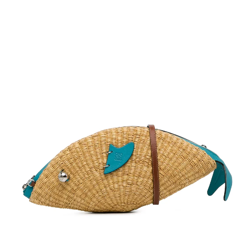 Tan LOEWE Paula's Ibiza Wicker Fish Bag