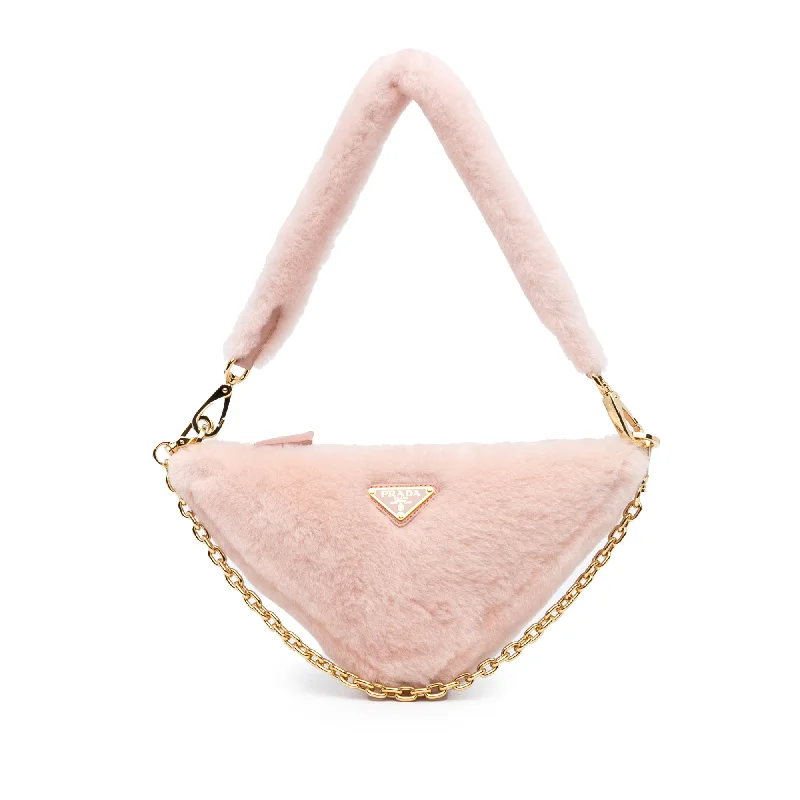 Pink Prada Mini Shearling Triangle Satchel