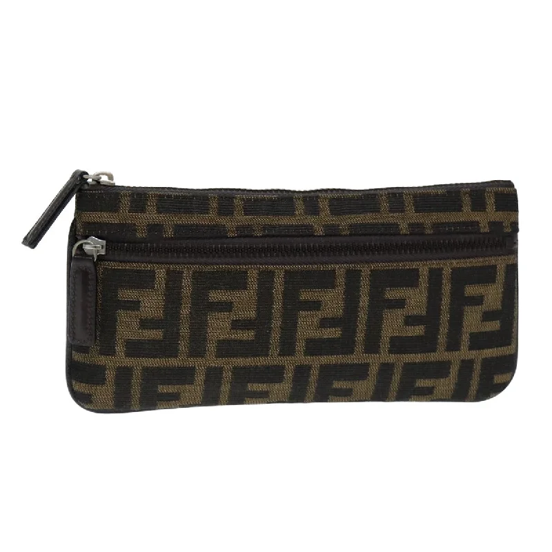 FENDI Vanity Zucca Canvas Pouch Black Brown  bs15787