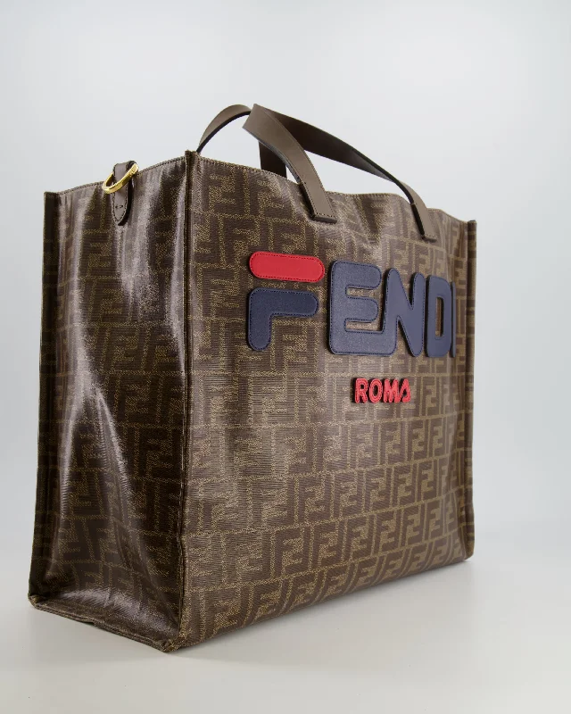 Fendi x Fila Brown FF Monogram Printed Large Tote Bag