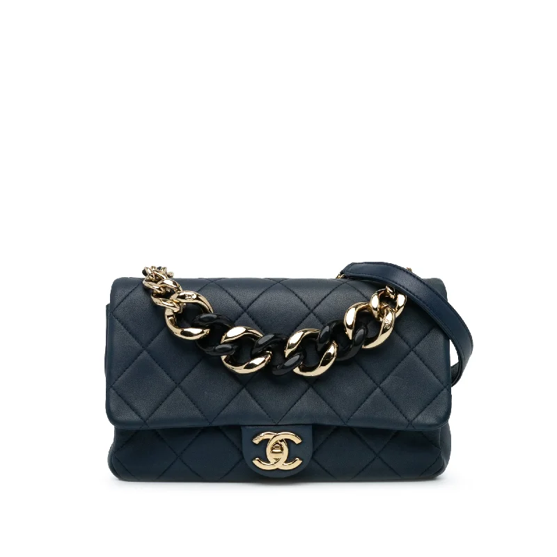 Blue Chanel Small Lambskin Elegant Chain Single Flap Satchel