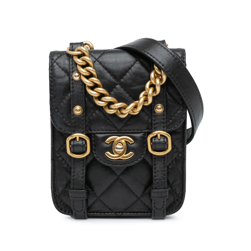 Black Chanel Mini Aged Calfskin City School Flap Satchel