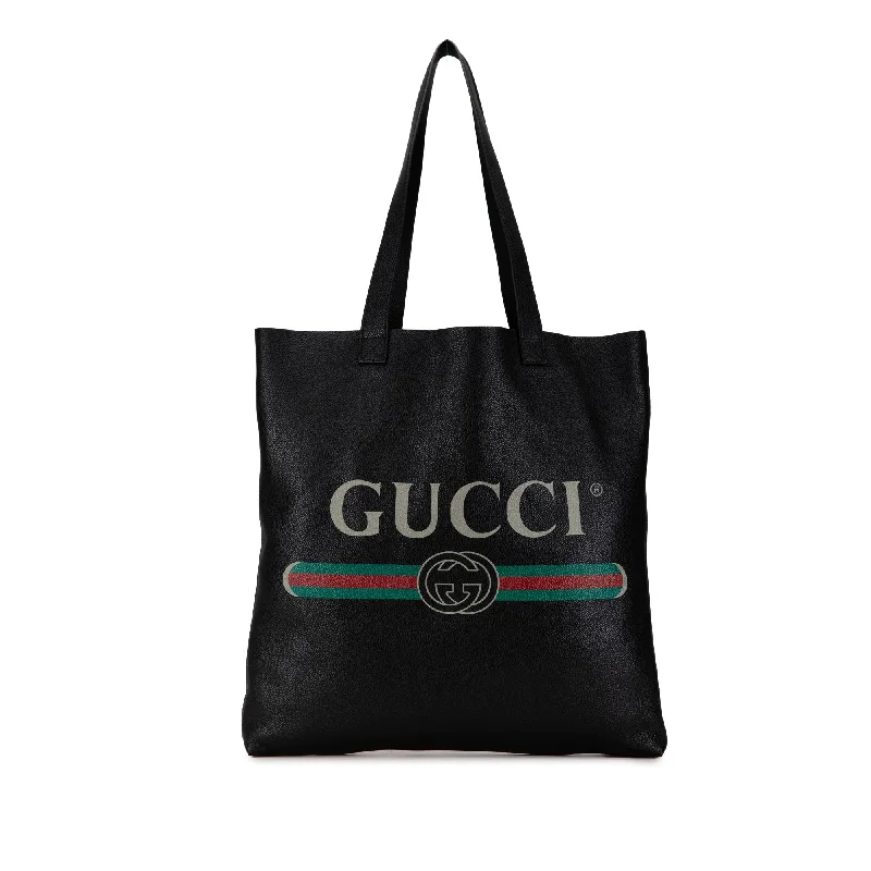 Black Gucci Leather Logo Tote