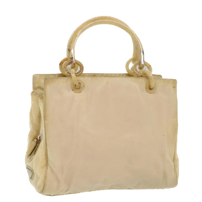 PRADA Hand Bag Nylon Beige Auth bs8274