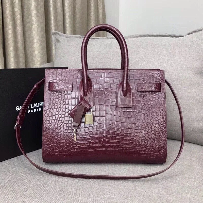 Yves Saint Laurent Sac De Jour Small In Embossed Crocodile Burgundy