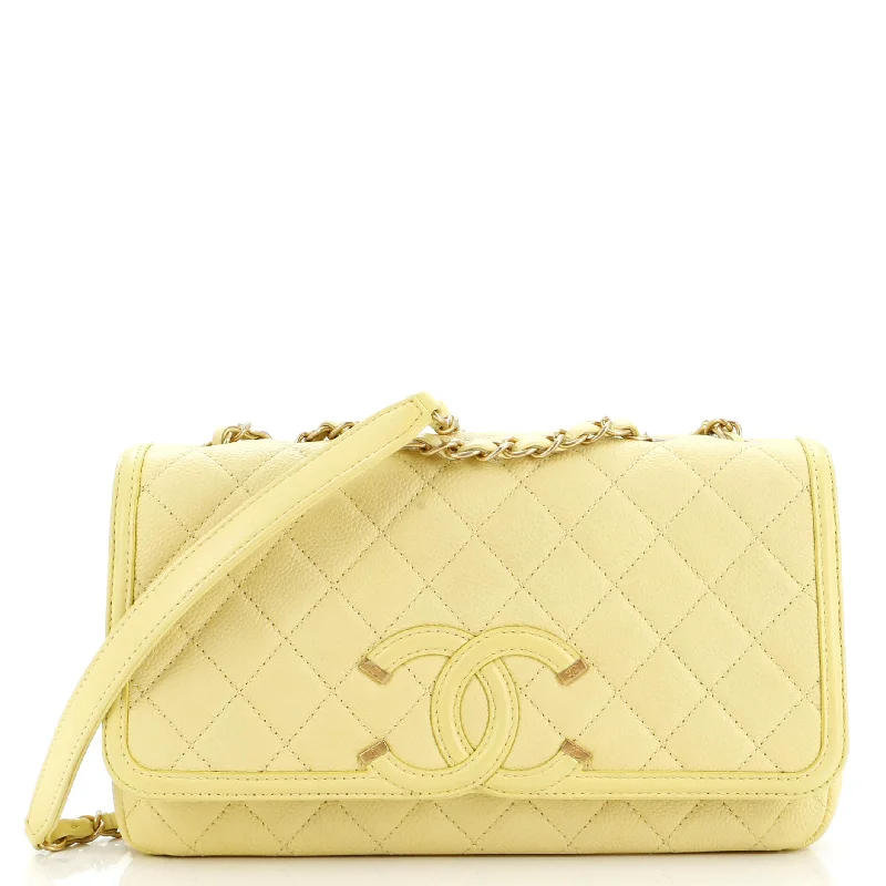 Filigree Flap Bag Quilted Caviar Medium