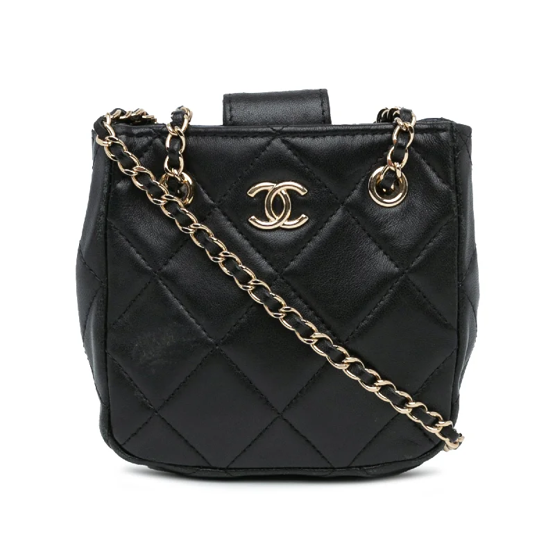 Black Chanel Quilted Lambskin Tiny Shopping Clutch With Chain Crossbody Bag