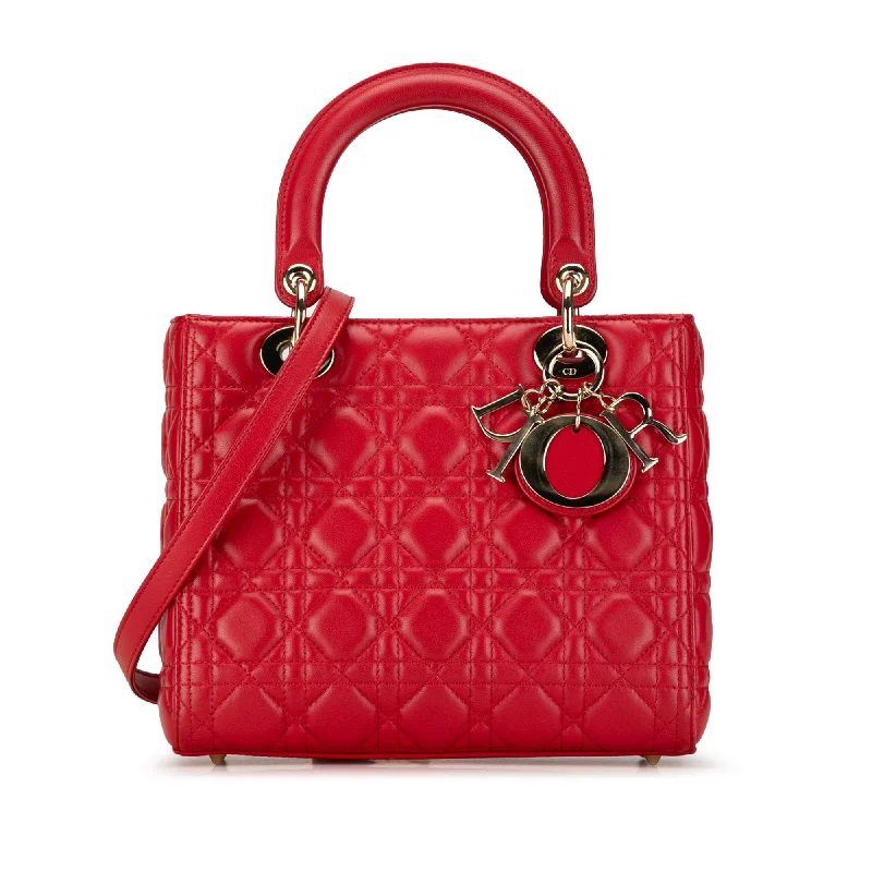 Red Dior Medium Lambskin Cannage Lady Dior Satchel