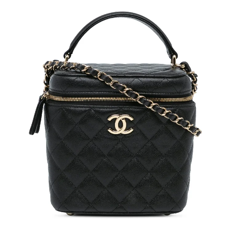 Black Chanel CC Quilted Caviar Top Handle Vanity Case with Chain Satchel