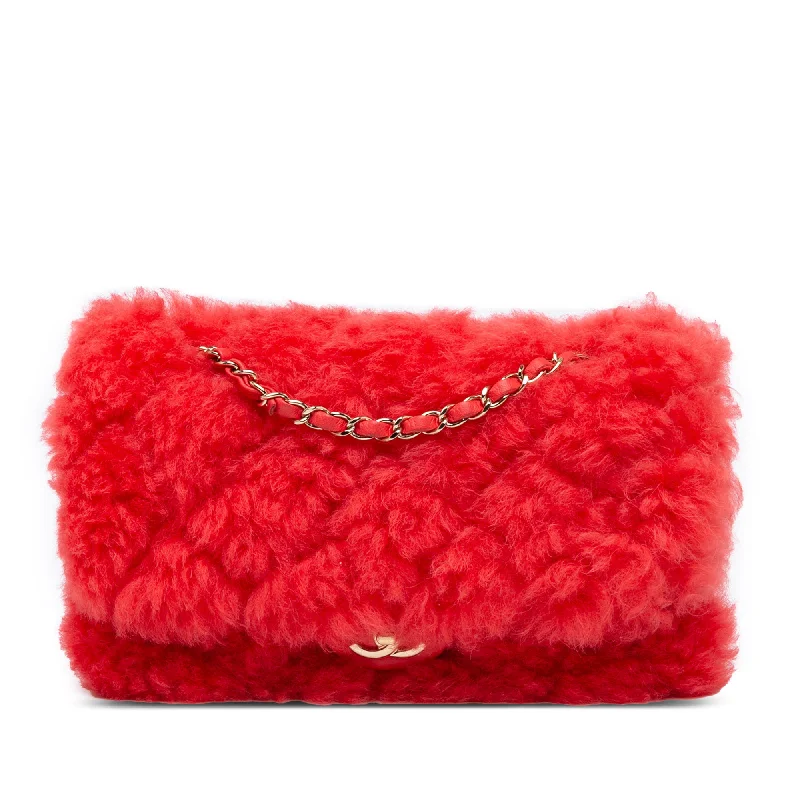 Red Chanel CC Faux Fur and Quilted Lambskin Single Flap Crossbody Bag