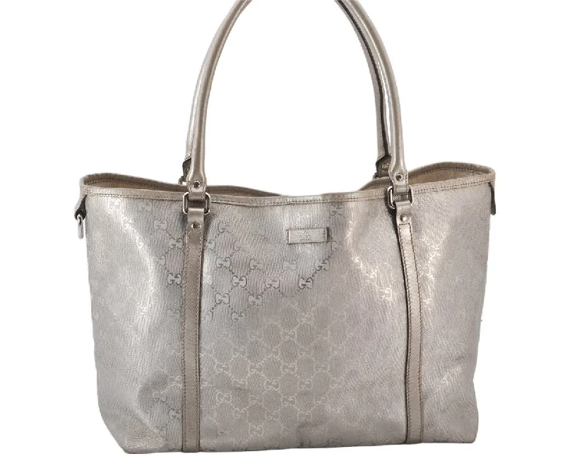 Authentic GUCCI Impreme Shoulder Tote Bag GG PVC Leather 197953 Silver 5622K