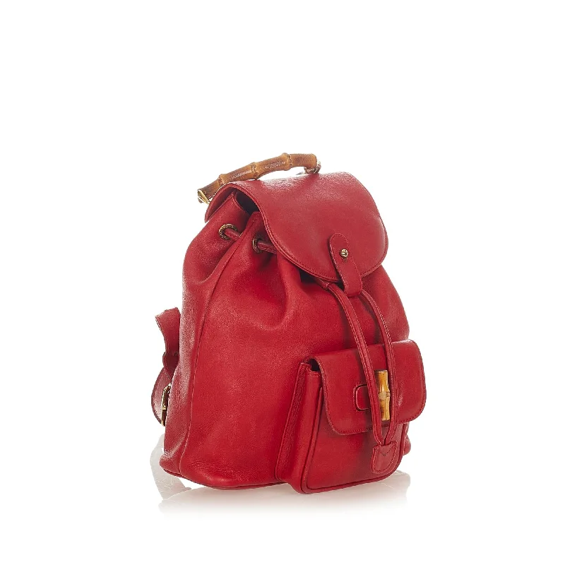 Gucci Bamboo Leather Drawstring Backpack (26549)